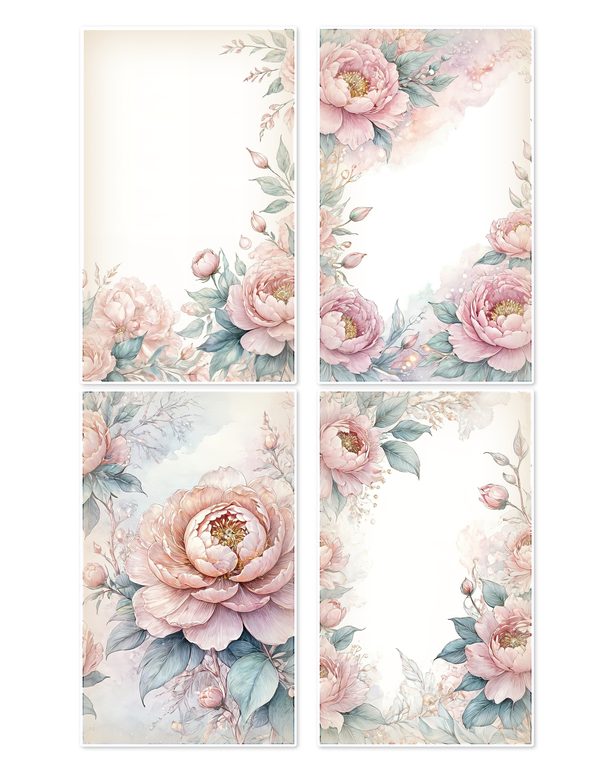 Ephemera Kit: 92 Printable Cards, Tags and Word Strips - Watercolor Peonies - Commercial Use — image 10