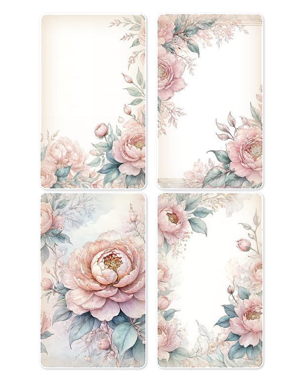 Ephemera Kit: 92 Printable Cards, Tags and Word Strips - Watercolor Peonies - Commercial Use — image 11