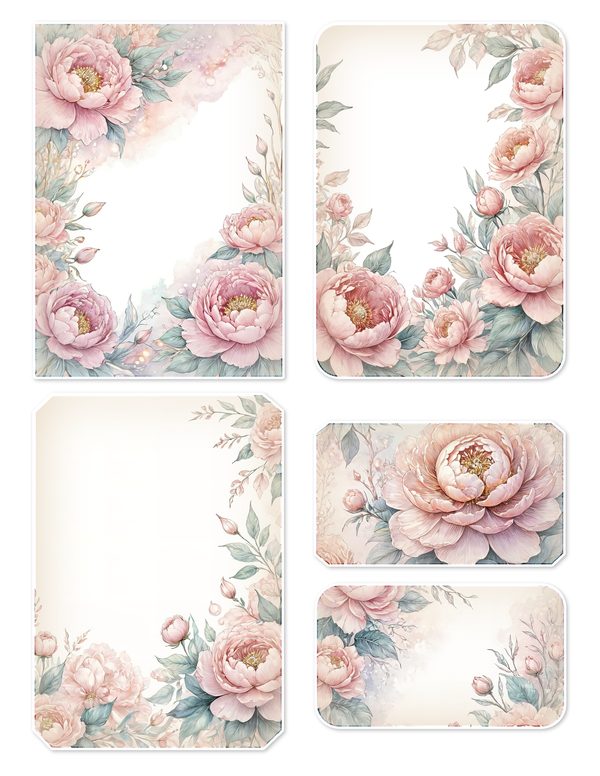 Ephemera Kit: 92 Printable Cards, Tags and Word Strips - Watercolor Peonies - Commercial Use — image 22