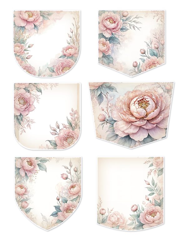 Ephemera Kit: 92 Printable Cards, Tags and Word Strips - Watercolor Peonies - Commercial Use — image 23