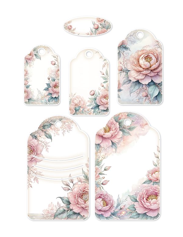 Ephemera Kit: 92 Printable Cards, Tags and Word Strips - Watercolor Peonies - Commercial Use — image 24