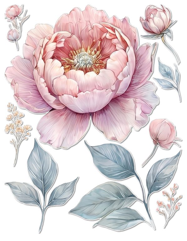 Ephemera Kit: 92 Printable Cards, Tags and Word Strips - Watercolor Peonies - Commercial Use — image 49