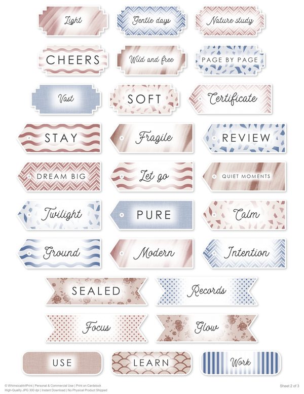 Ephemera Kit: 92 Printable Cards, Tags and Word Strips - Watercolor Peonies - Commercial Use — image 72