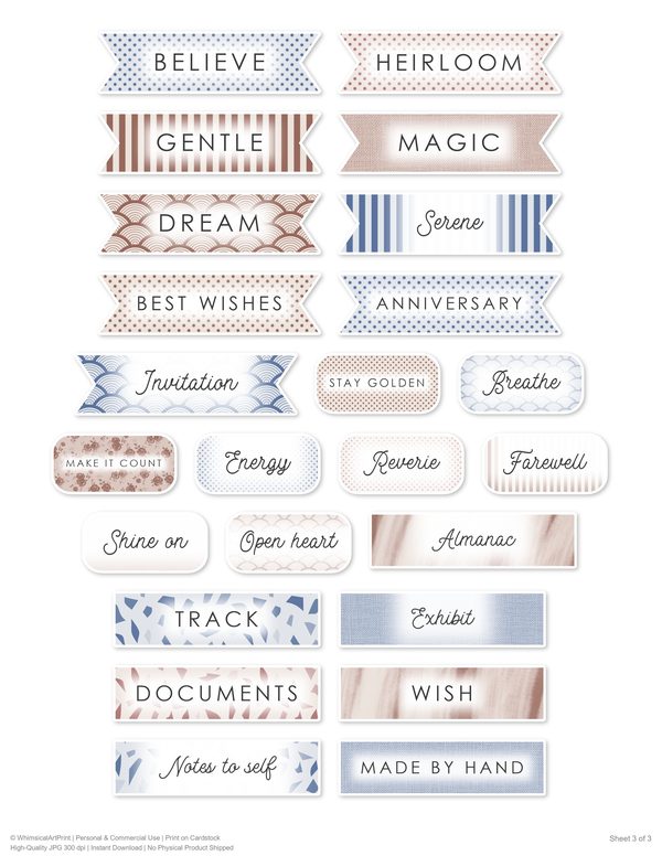 Ephemera Kit: 92 Printable Cards, Tags and Word Strips - Watercolor Peonies - Commercial Use — image 73