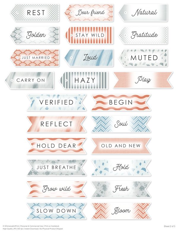Ephemera Kit: 92 Printable Cards, Tags and Word Strips - Watercolor Peonies - Commercial Use — image 75