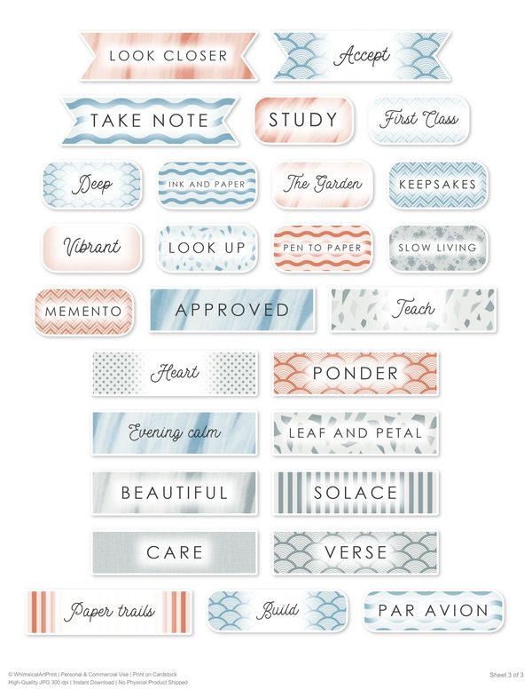 Ephemera Kit: 92 Printable Cards, Tags and Word Strips - Watercolor Peonies - Commercial Use — image 76
