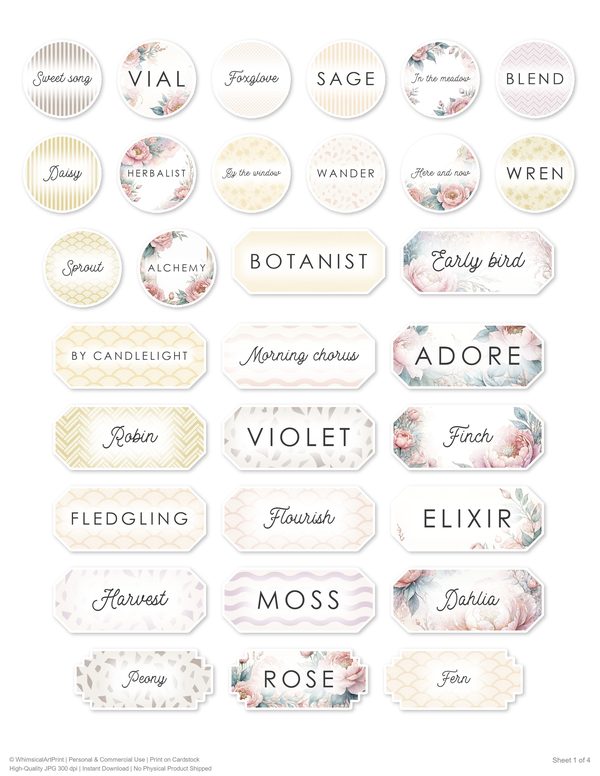 Ephemera Kit: 92 Printable Cards, Tags and Word Strips - Watercolor Peonies - Commercial Use — image 77