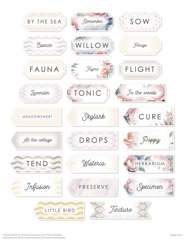 Ephemera Kit: 92 Printable Cards, Tags and Word Strips - Watercolor Peonies - Commercial Use — image 78