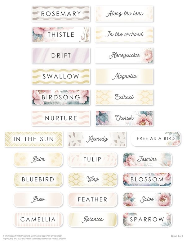 Ephemera Kit: 92 Printable Cards, Tags and Word Strips - Watercolor Peonies - Commercial Use — image 80