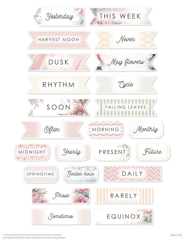 Ephemera Kit: 92 Printable Cards, Tags and Word Strips - Watercolor Peonies - Commercial Use — image 82