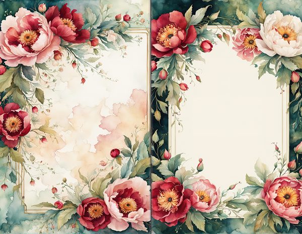 Journal Spreads: 60 Open Book Planner Pages - Crimson Peonies - Commercial Use — image 10