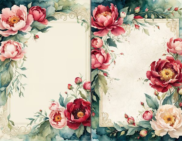Journal Spreads: 60 Open Book Planner Pages - Crimson Peonies - Commercial Use — image 20