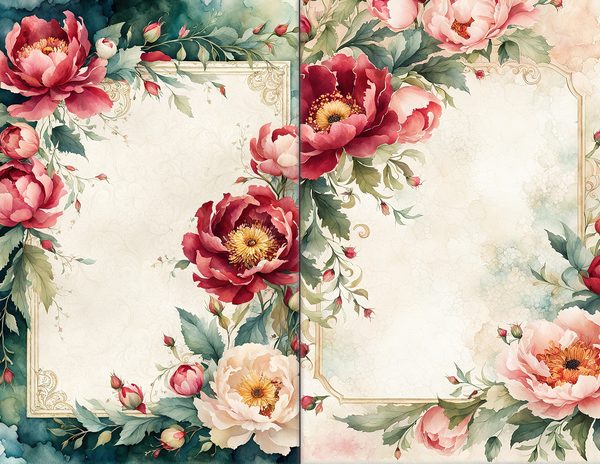 Journal Spreads: 60 Open Book Planner Pages - Crimson Peonies - Commercial Use — image 25