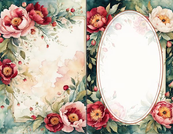 Journal Spreads: 60 Open Book Planner Pages - Crimson Peonies - Commercial Use — image 33
