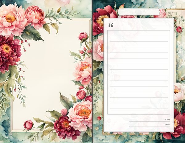 Journal Spreads: 60 Open Book Planner Pages - Crimson Peonies - Commercial Use — image 40