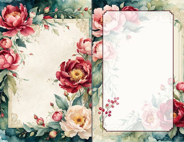 Journal Spreads: 60 Open Book Planner Pages - Crimson Peonies - Commercial Use — image 41