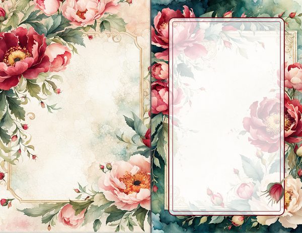Journal Spreads: 60 Open Book Planner Pages - Crimson Peonies - Commercial Use — image 44
