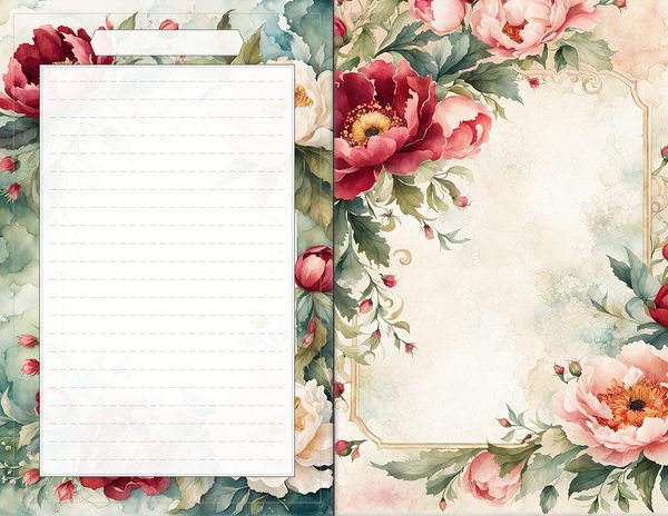 Journal Spreads: 60 Open Book Planner Pages - Crimson Peonies - Commercial Use — image 47