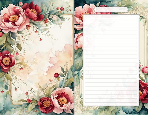 Journal Spreads: 60 Open Book Planner Pages - Crimson Peonies - Commercial Use — image 49