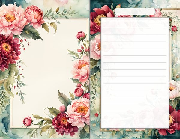 Journal Spreads: 60 Open Book Planner Pages - Crimson Peonies - Commercial Use — image 53