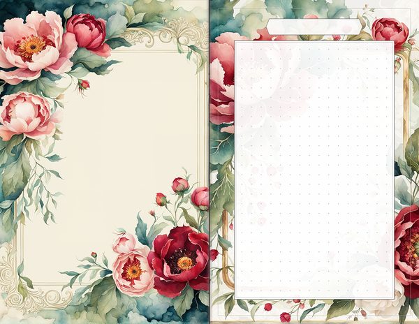 Journal Spreads: 60 Open Book Planner Pages - Crimson Peonies - Commercial Use — image 55