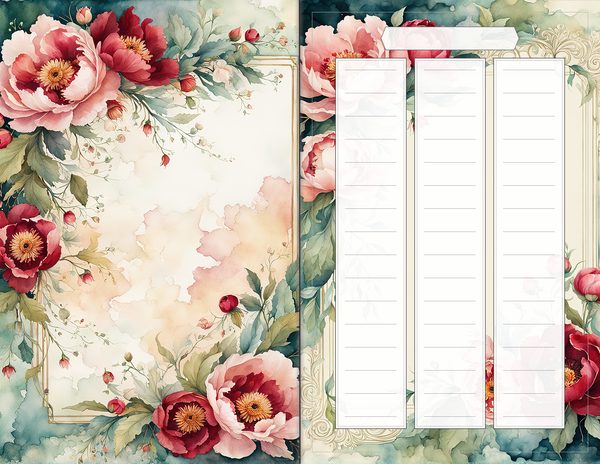 Journal Spreads: 60 Open Book Planner Pages - Crimson Peonies - Commercial Use — image 57