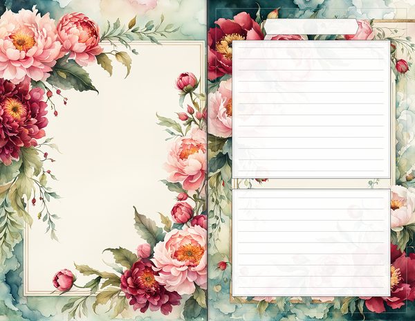Journal Spreads: 60 Open Book Planner Pages - Crimson Peonies - Commercial Use — image 59