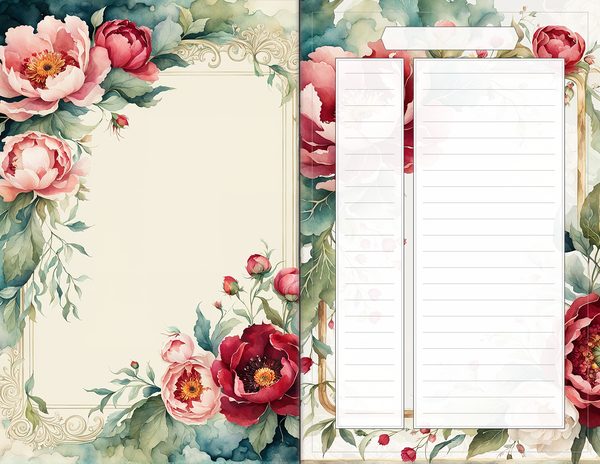Journal Spreads: 60 Open Book Planner Pages - Crimson Peonies - Commercial Use — image 60