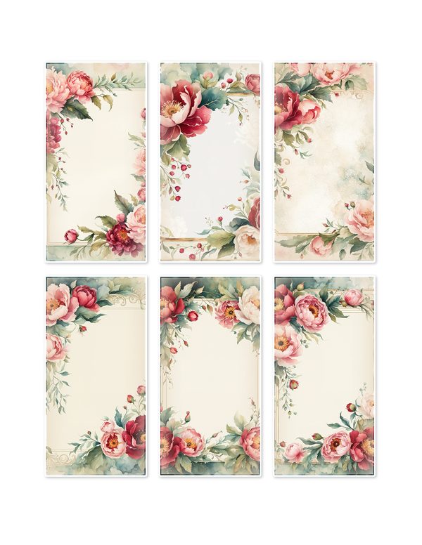 Ephemera Kit: 93 Printable Cards, Tags and Word Strips - Crimson Peonies - Commercial Use — image 1