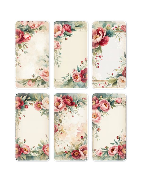 Ephemera Kit: 93 Printable Cards, Tags and Word Strips - Crimson Peonies - Commercial Use — image 2