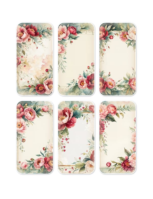 Ephemera Kit: 93 Printable Cards, Tags and Word Strips - Crimson Peonies - Commercial Use — image 3