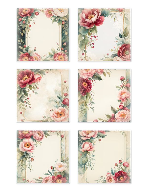 Ephemera Kit: 93 Printable Cards, Tags and Word Strips - Crimson Peonies - Commercial Use — image 4