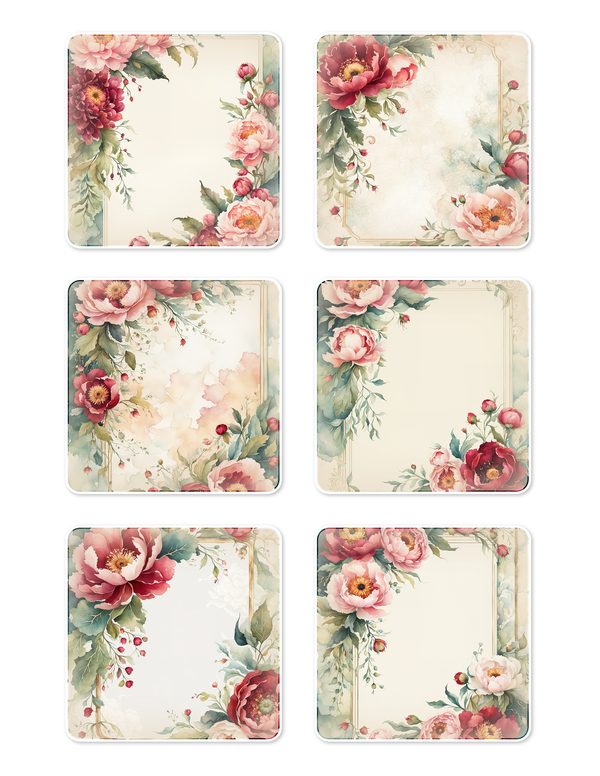 Ephemera Kit: 93 Printable Cards, Tags and Word Strips - Crimson Peonies - Commercial Use — image 5