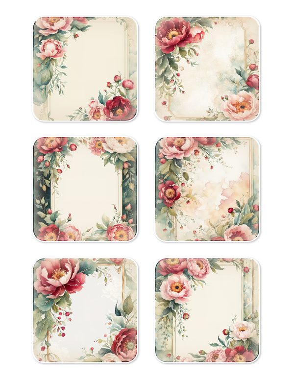 Ephemera Kit: 93 Printable Cards, Tags and Word Strips - Crimson Peonies - Commercial Use — image 6