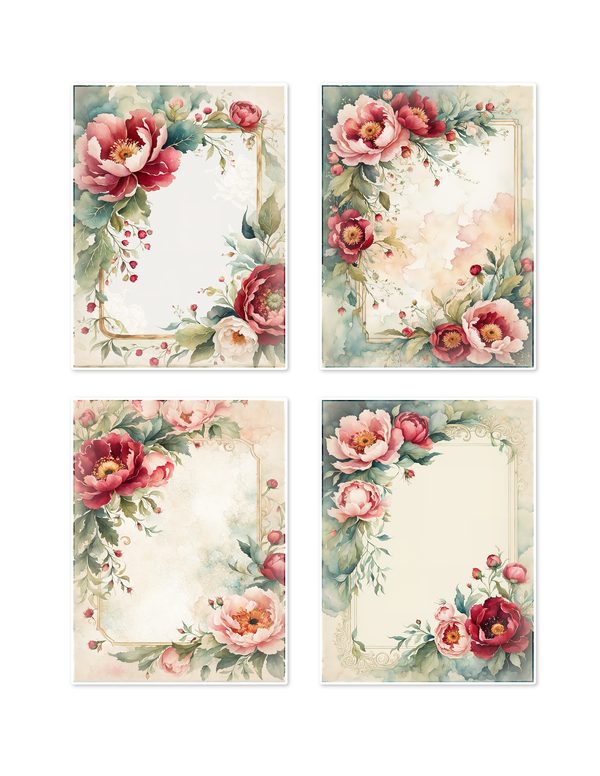 Ephemera Kit: 93 Printable Cards, Tags and Word Strips - Crimson Peonies - Commercial Use — image 7