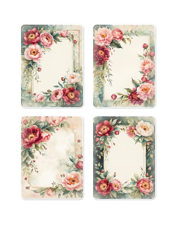 Ephemera Kit: 93 Printable Cards, Tags and Word Strips - Crimson Peonies - Commercial Use — image 8