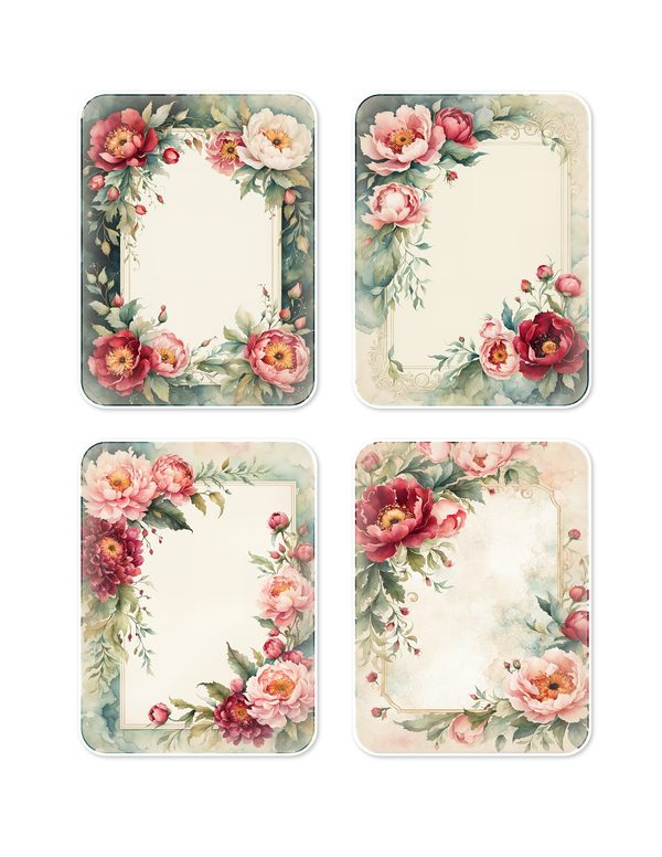 Ephemera Kit: 93 Printable Cards, Tags and Word Strips - Crimson Peonies - Commercial Use — image 9