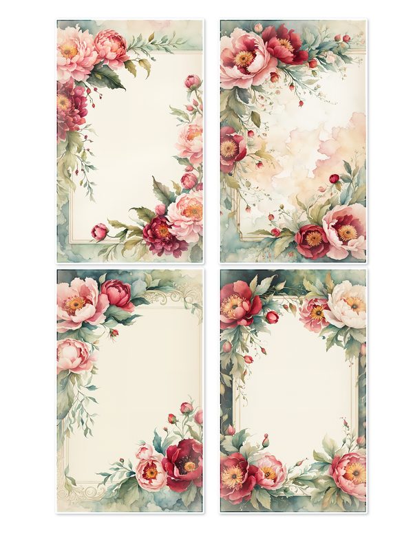 Ephemera Kit: 93 Printable Cards, Tags and Word Strips - Crimson Peonies - Commercial Use — image 10