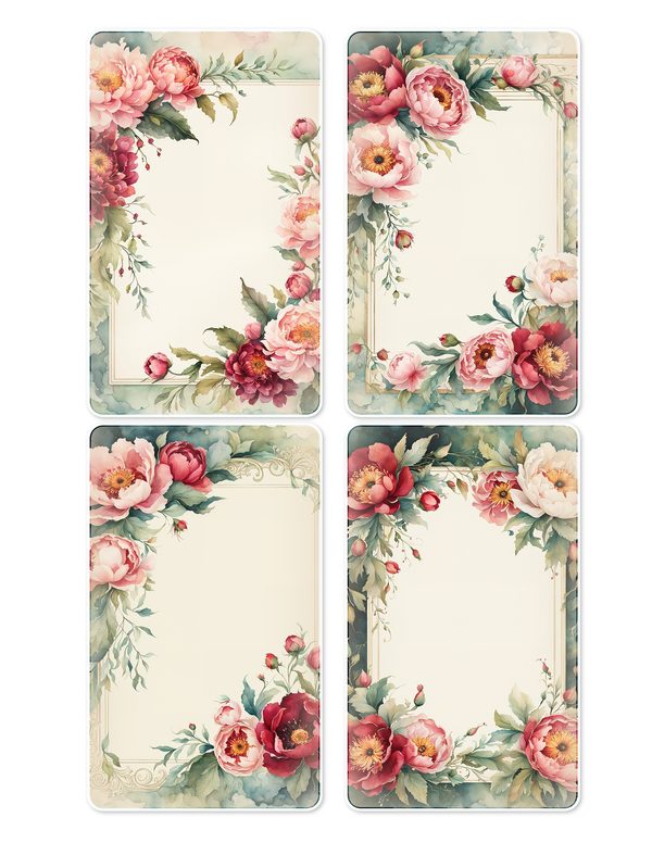 Ephemera Kit: 93 Printable Cards, Tags and Word Strips - Crimson Peonies - Commercial Use — image 11