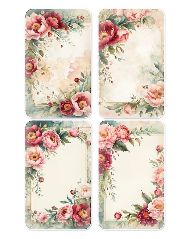 Ephemera Kit: 93 Printable Cards, Tags and Word Strips - Crimson Peonies - Commercial Use — image 12