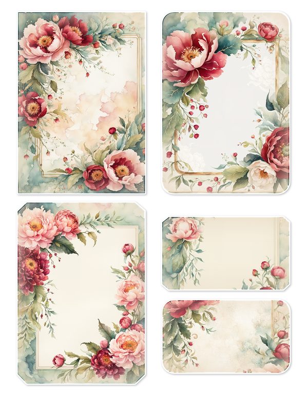 Ephemera Kit: 93 Printable Cards, Tags and Word Strips - Crimson Peonies - Commercial Use — image 22