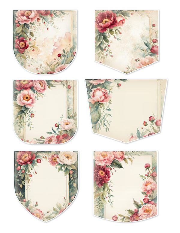 Ephemera Kit: 93 Printable Cards, Tags and Word Strips - Crimson Peonies - Commercial Use — image 23