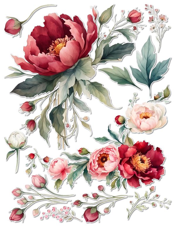 Ephemera Kit: 93 Printable Cards, Tags and Word Strips - Crimson Peonies - Commercial Use — image 49
