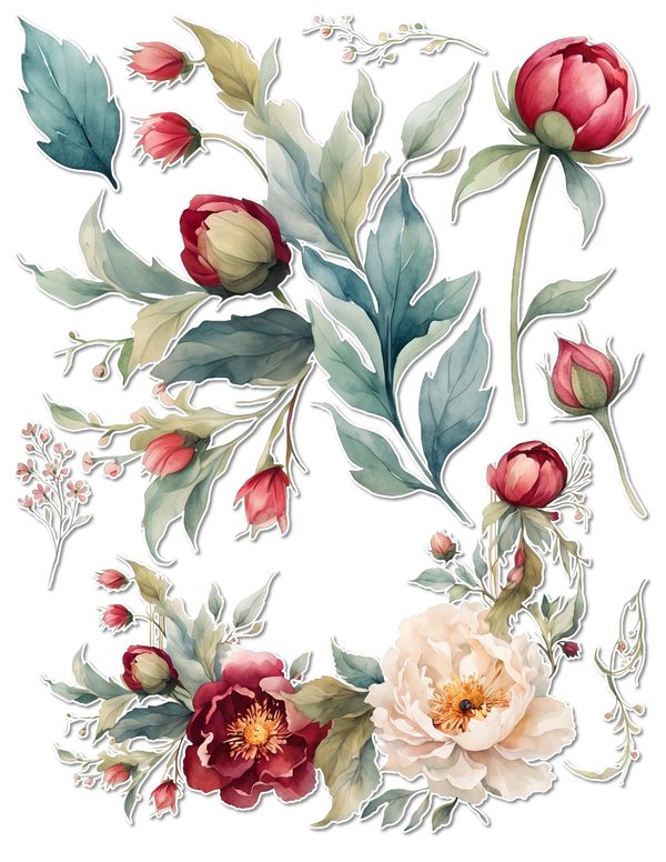Ephemera Kit: 93 Printable Cards, Tags and Word Strips - Crimson Peonies - Commercial Use — image 50