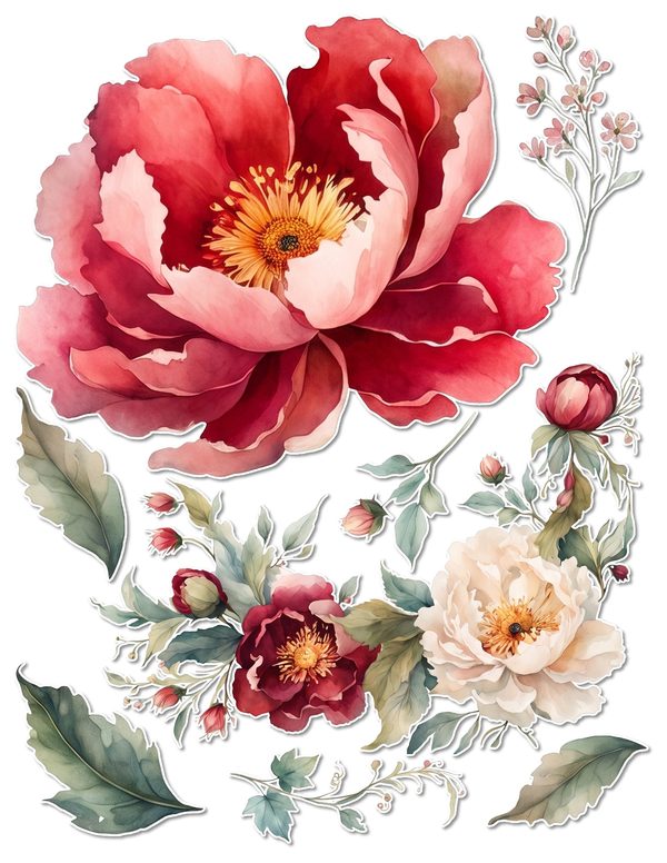 Ephemera Kit: 93 Printable Cards, Tags and Word Strips - Crimson Peonies - Commercial Use — image 51