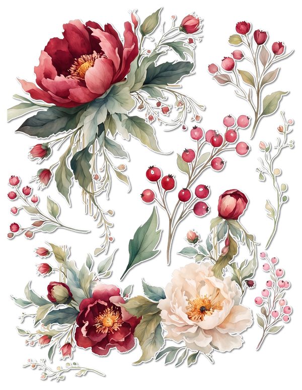 Ephemera Kit: 93 Printable Cards, Tags and Word Strips - Crimson Peonies - Commercial Use — image 52