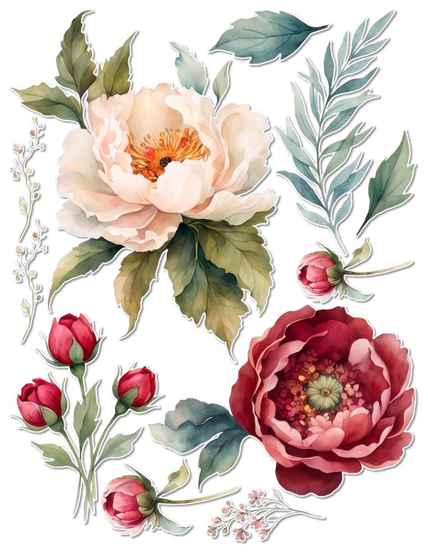 Ephemera Kit: 93 Printable Cards, Tags and Word Strips - Crimson Peonies - Commercial Use — image 53
