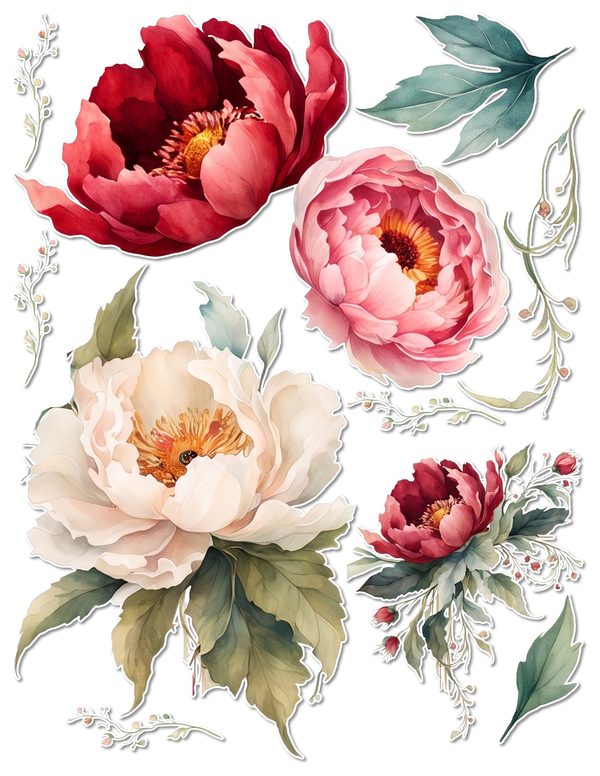 Ephemera Kit: 93 Printable Cards, Tags and Word Strips - Crimson Peonies - Commercial Use — image 54