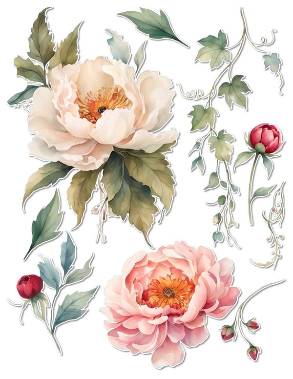 Ephemera Kit: 93 Printable Cards, Tags and Word Strips - Crimson Peonies - Commercial Use — image 55