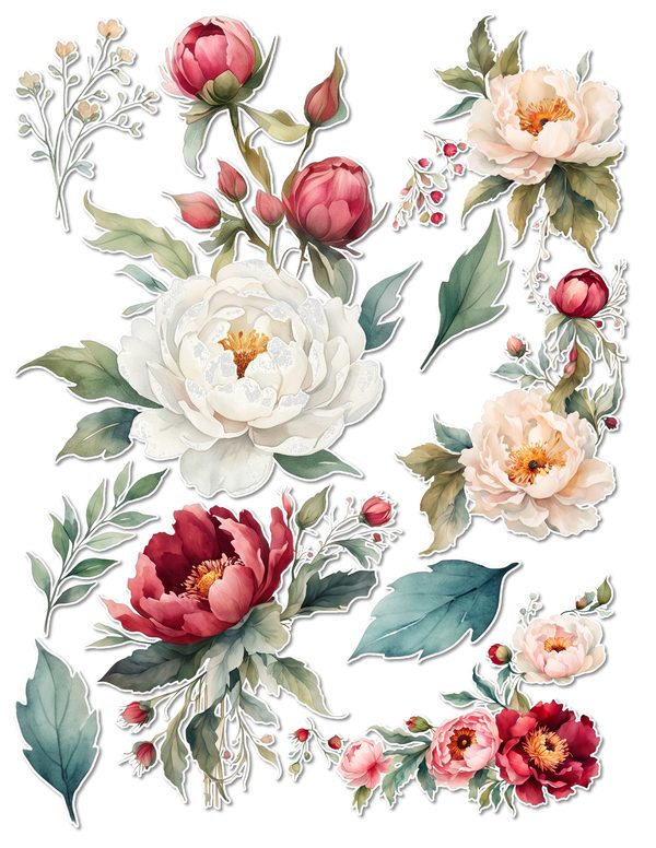 Ephemera Kit: 93 Printable Cards, Tags and Word Strips - Crimson Peonies - Commercial Use — image 56